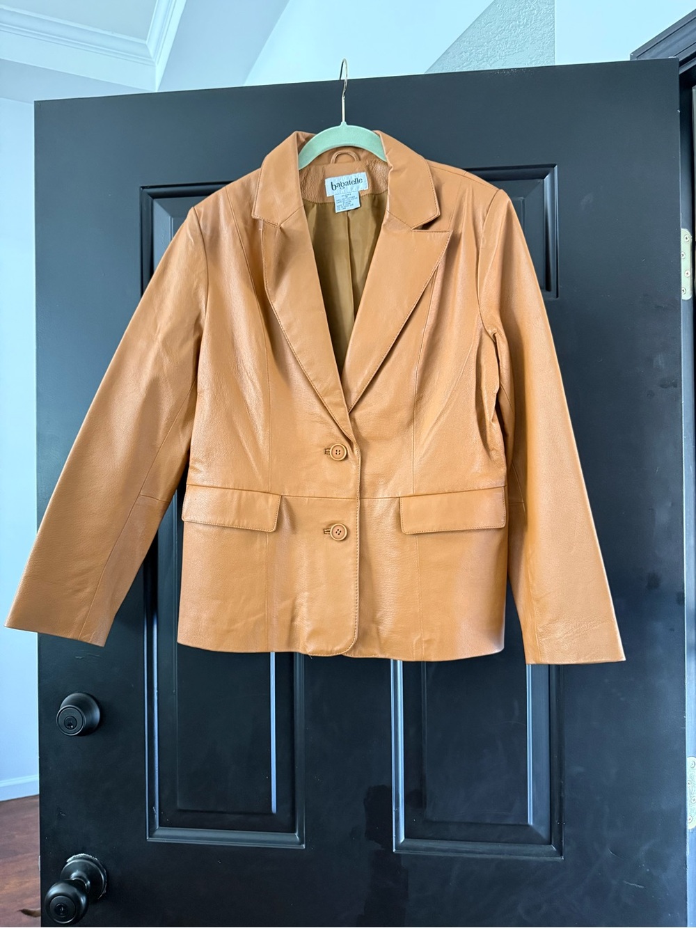 bagatelle Tan Leather Blazer Jacket - Two-Button Tailored Style